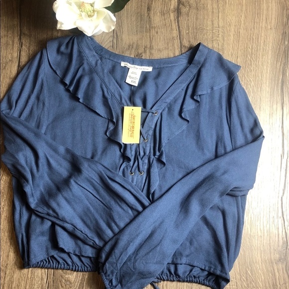 NEW Long Sleeve Womens Blouse Ruffled Lace Up - Picture 6 of 7